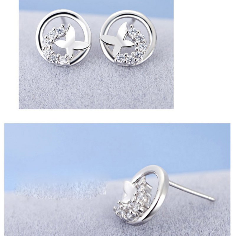 Love diamond-studded silver earrings temperament white copper earrings female heart-shaped earrings