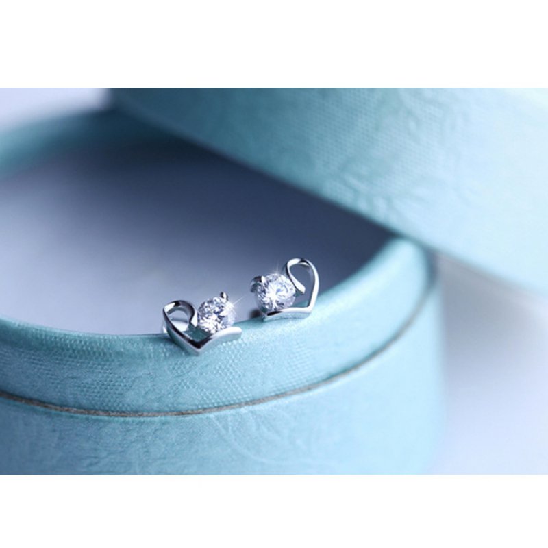 Heart Ruo Silver Needle Stud Earrings Fashion Love Diamond Earrings Silver Jewelry