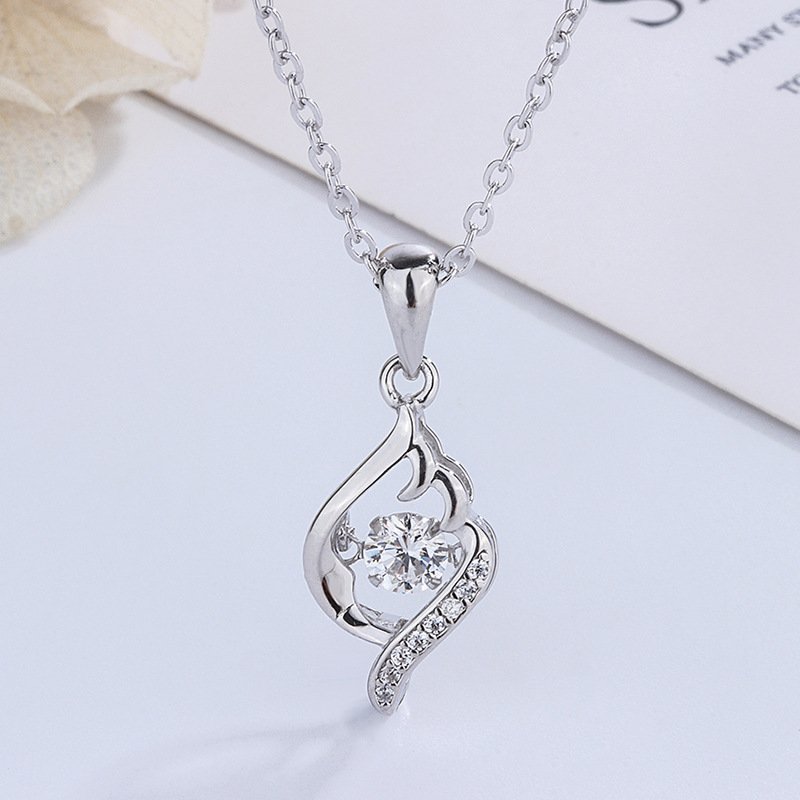 s999 Pure Silver Water Drop Smart Necklace Women Beating Heart Pendant Petite Mori Clavicle Chain Women