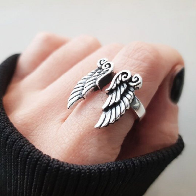 925 sterling silver ring angel wings flying ring old personality open complex