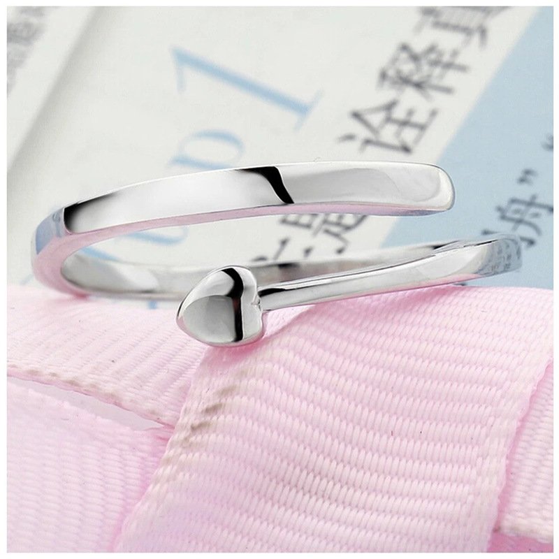 925 silver fashion simple heart-shaped open ring women's angel kiss ring simple love tail ring