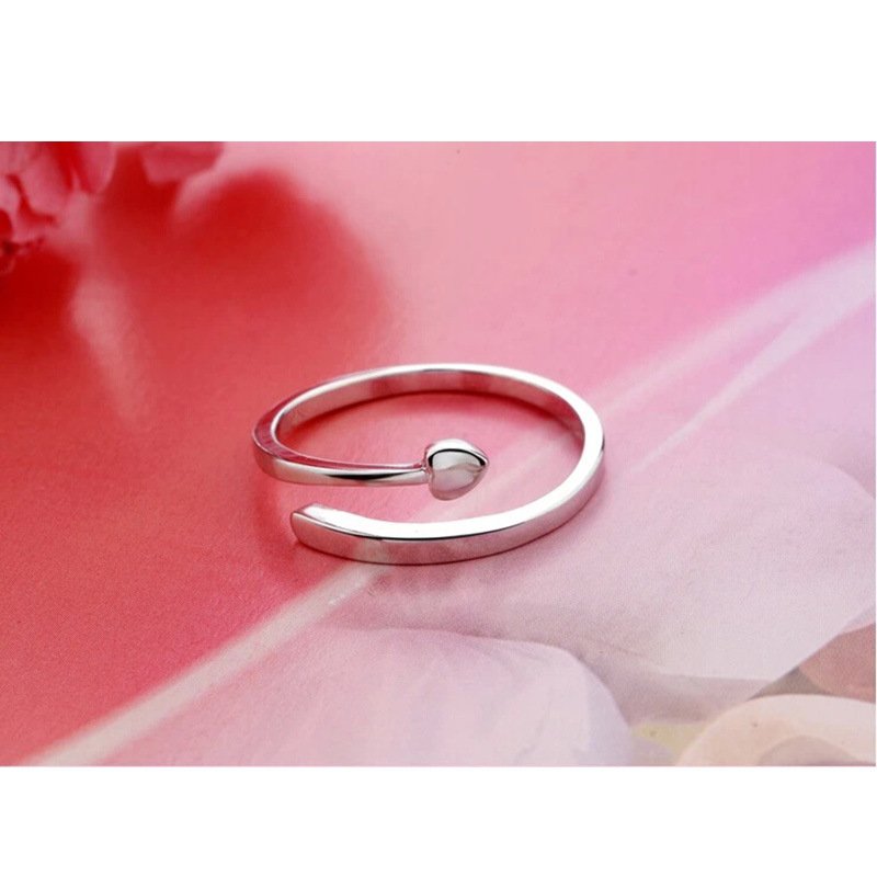 925 silver fashion simple heart-shaped open ring women's angel kiss ring simple love tail ring