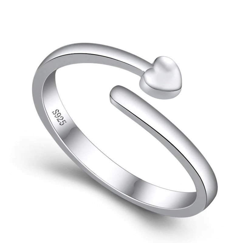 925 silver fashion simple heart-shaped open ring women's angel kiss ring simple love tail ring