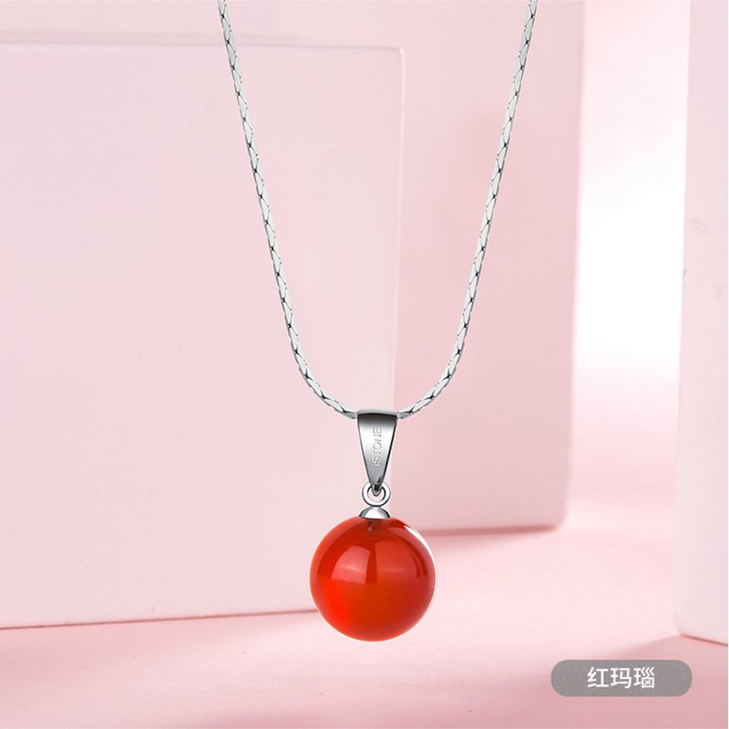 Red agate female temperament round pendant 925 silver female single bead pendant gift