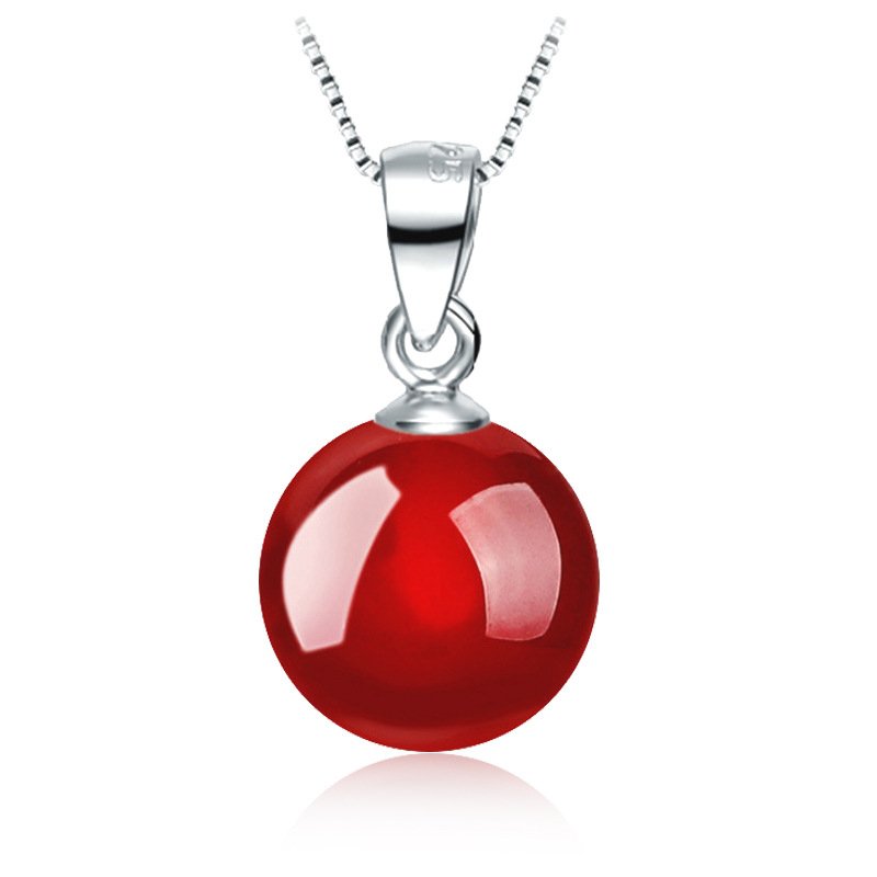 Red agate female temperament round pendant 925 silver female single bead pendant gift