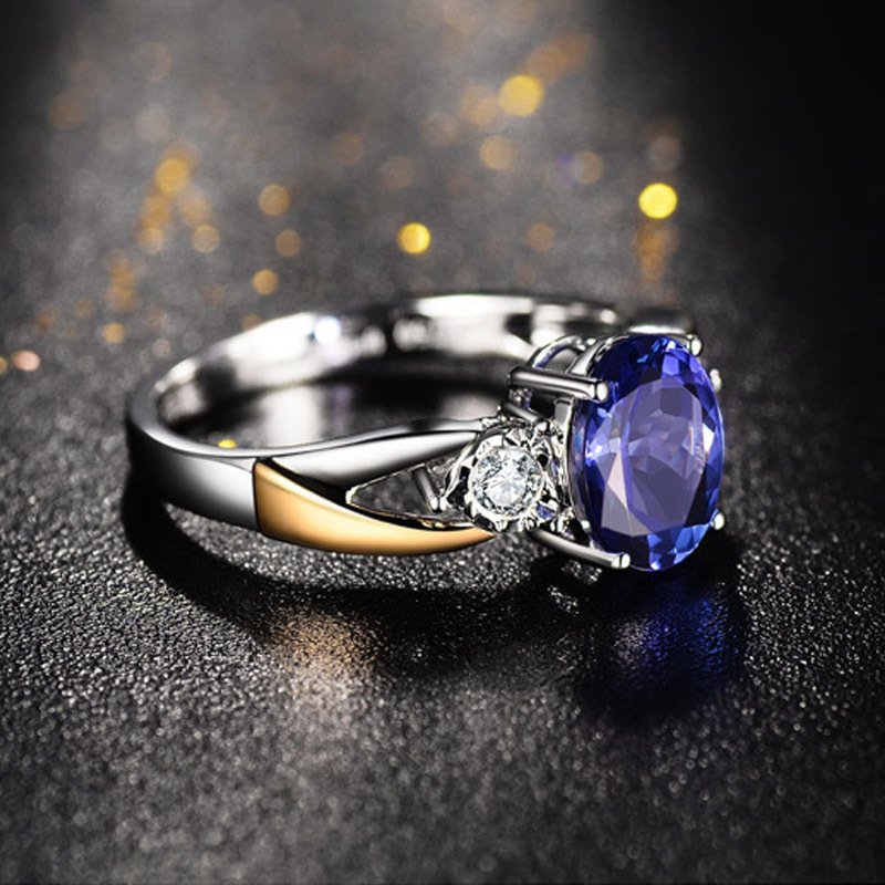 Tanzanite Sapphire Ring Platinum Color Gemstone Open Female Ring Temperament Light Luxury Crystal Ring Hand Jewelry