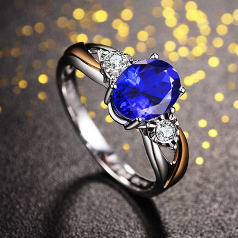 Tanzanite Sapphire Ring Platinum Color Gemstone Open Female Ring Temperament Light Luxury Crystal Ring Hand Jewelry