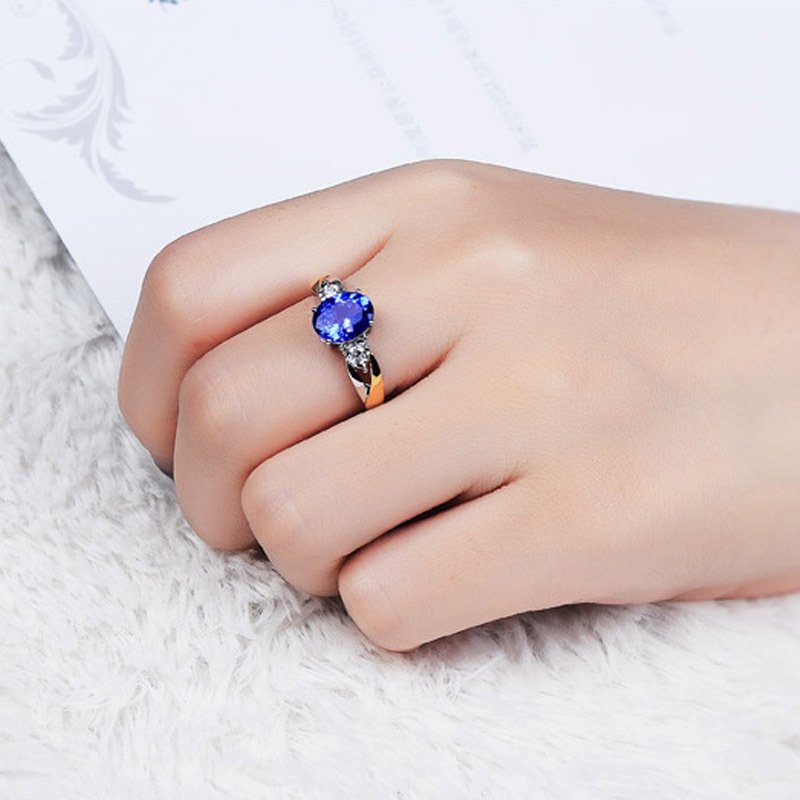 Tanzanite Sapphire Ring Platinum Color Gemstone Open Female Ring Temperament Light Luxury Crystal Ring Hand Jewelry