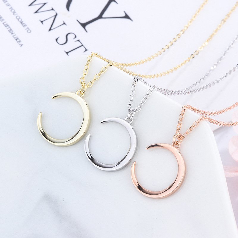 Autumn and winter 999 sterling silver niche design moon necklace women cold temperament crescent clavicle chain necklace