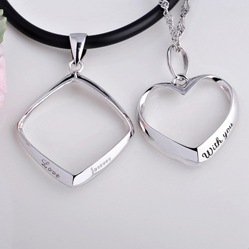 Couple necklaces for men and women creative heart-shaped square pendant with you clavicle chain lettering gift