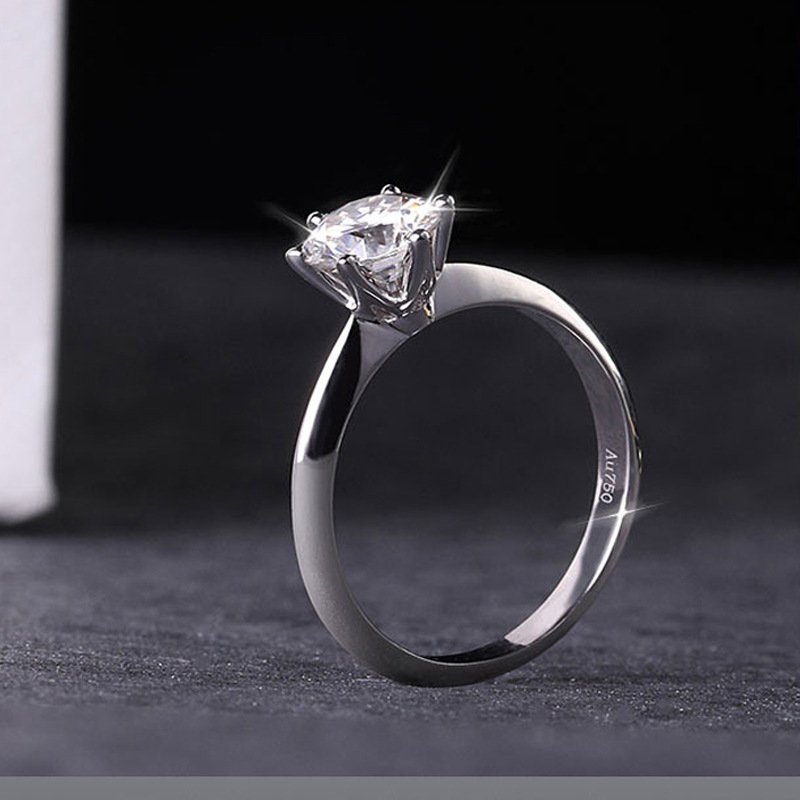 Simulation Moissanite Diamond Ring 18K White Gold Ring One Carat Six Prong Crown Proposal Inlaid Diamond Female Ring