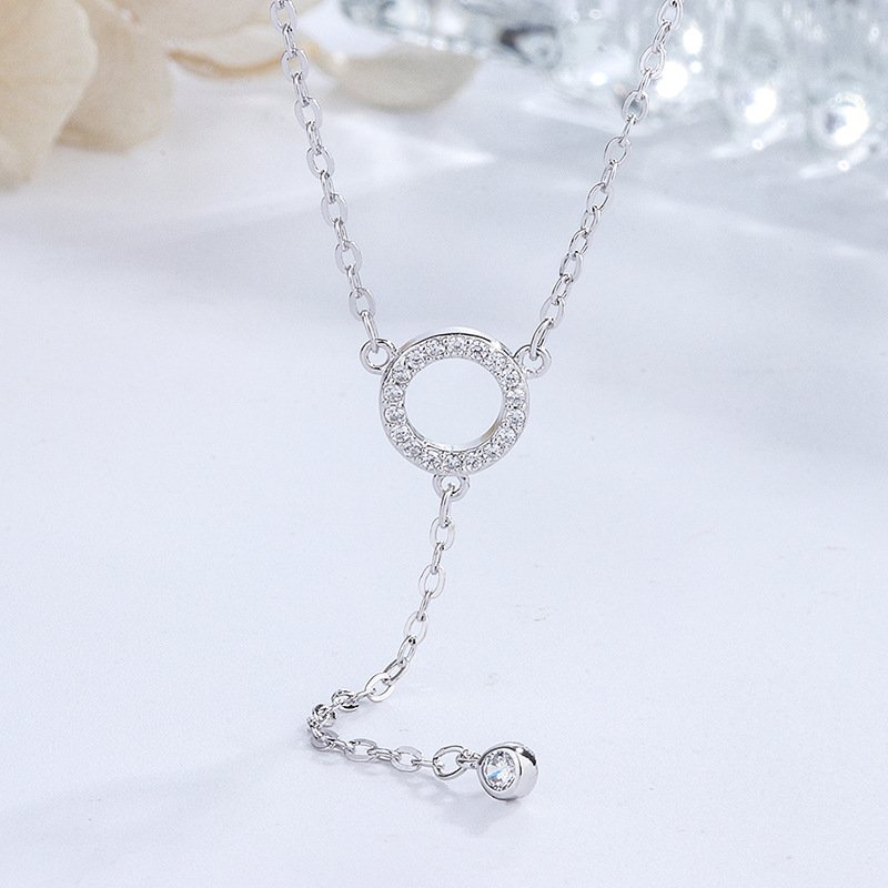 2020 new 999 sterling silver geometric circle necklace women's simple sweater chain temperament niche design items