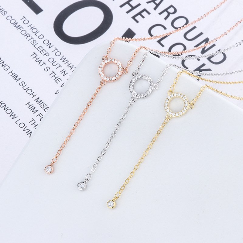 2020 new 999 sterling silver geometric circle necklace women's simple sweater chain temperament niche design items