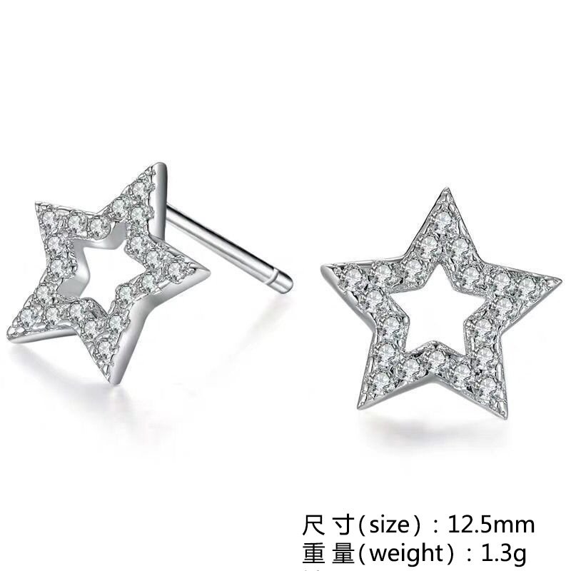 Five-pointed star silver needle stud earrings simple temperament star earrings cold