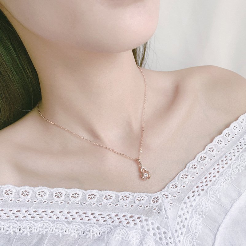 s999 sterling silver diamond water drop smart necklace female simple and versatile smart pendant clavicle chain Christmas gift