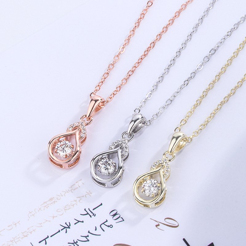 s999 sterling silver diamond water drop smart necklace female simple and versatile smart pendant clavicle chain Christmas gift