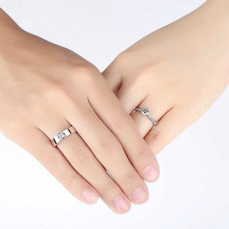 Simple couple silver ring live mouth male and female pair of ring wedding ring open ring diamond ring female lettering