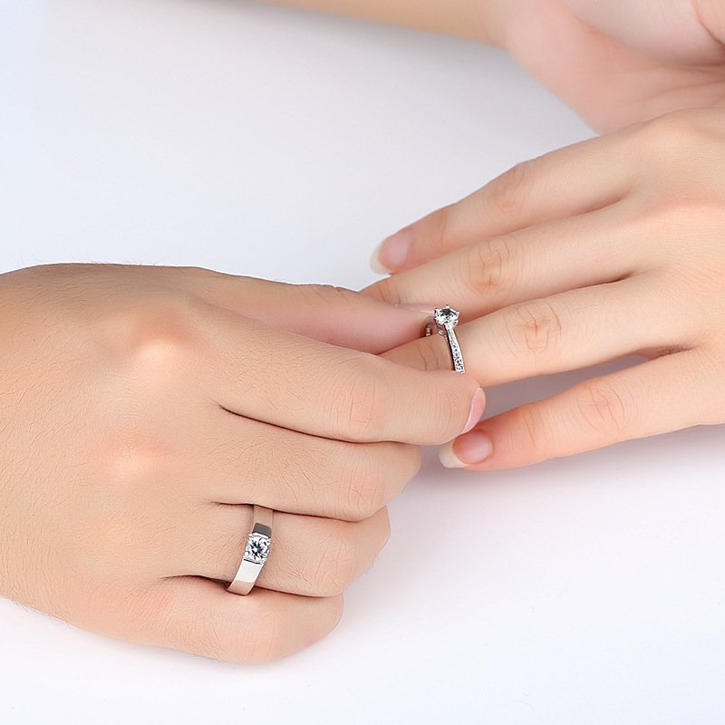 Simple couple silver ring live mouth male and female pair of ring wedding ring open ring diamond ring female lettering