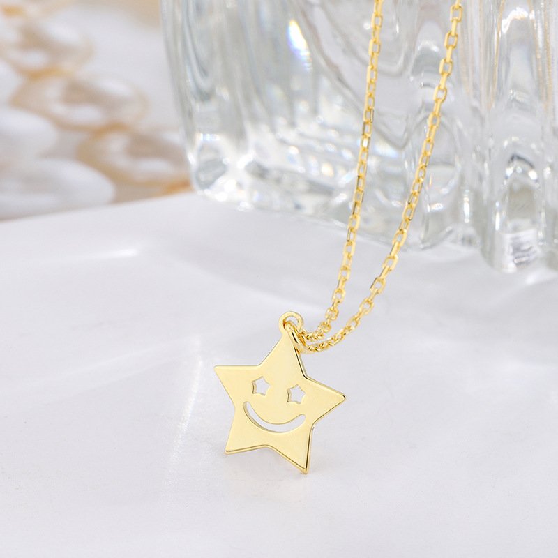 Autumn and winter new s999 sterling silver star necklace women with five-pointed star pendant smiley face necklace